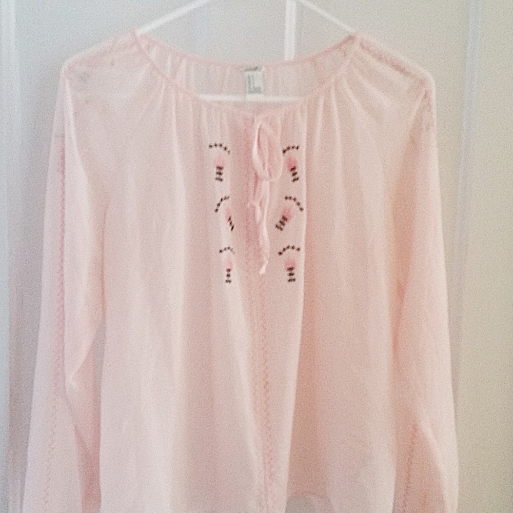 Peach sheer boho blouse with embroidery